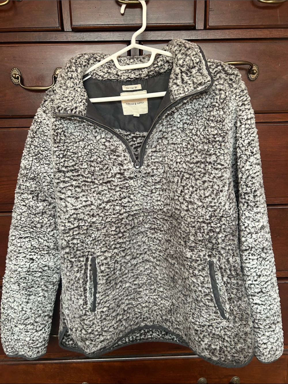 Thread & Supply Gray Sherpa Quarter-Zip Pullover